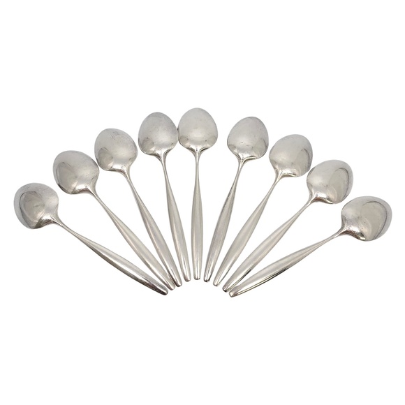 Set of 9 Vintage Georg Jensen Denmark Cypress Sterling Silver Spoons 7" #18629 - Picture 2 of 9